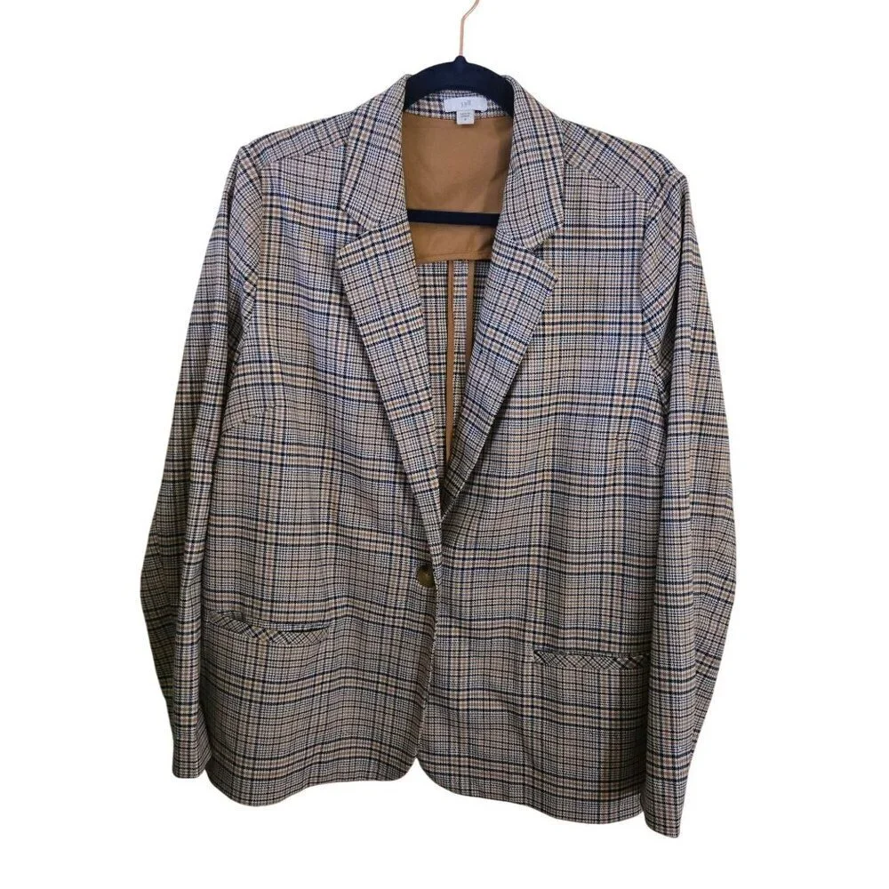 J. Jill Mendocino Plaid Blazer Tigers Eye One Button Closure Lightweight Size M